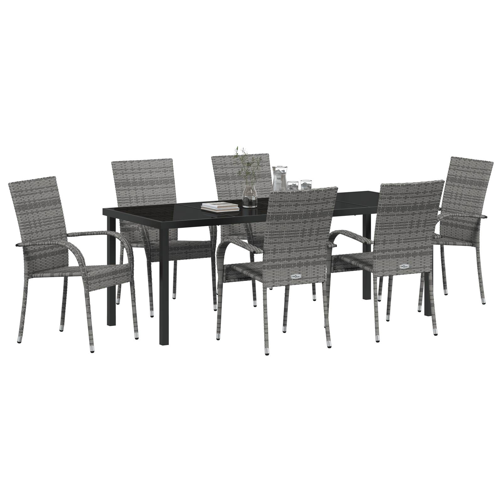 vidaXL 7-teiliges Garten-Dinner-Set aus grauem Poly-Rattan