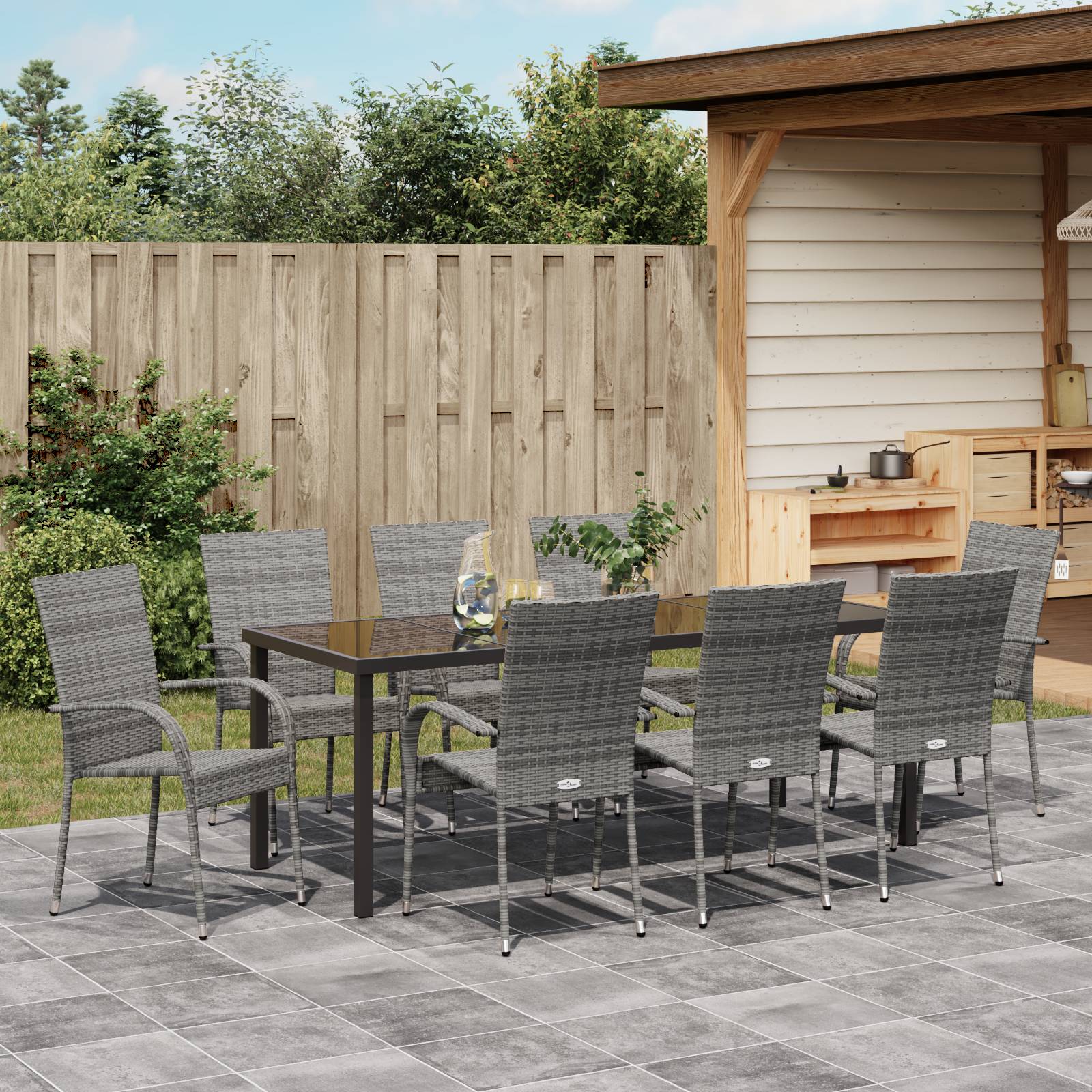 vidaXL 5-teiliges Garten-Essset Graues Poly-Rattan