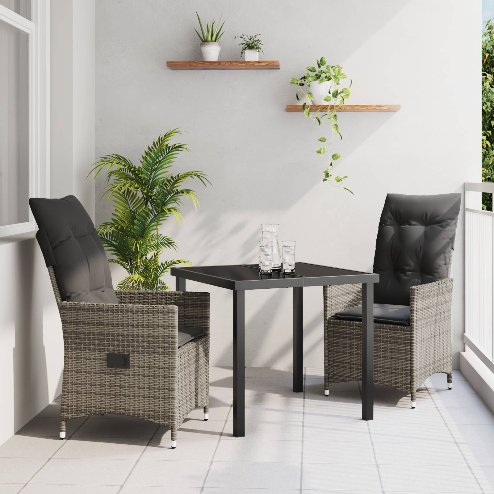 vidaXL 3-teiliges Garten-Esszimmer-Set mit Kissen Grau Poly-Rattan