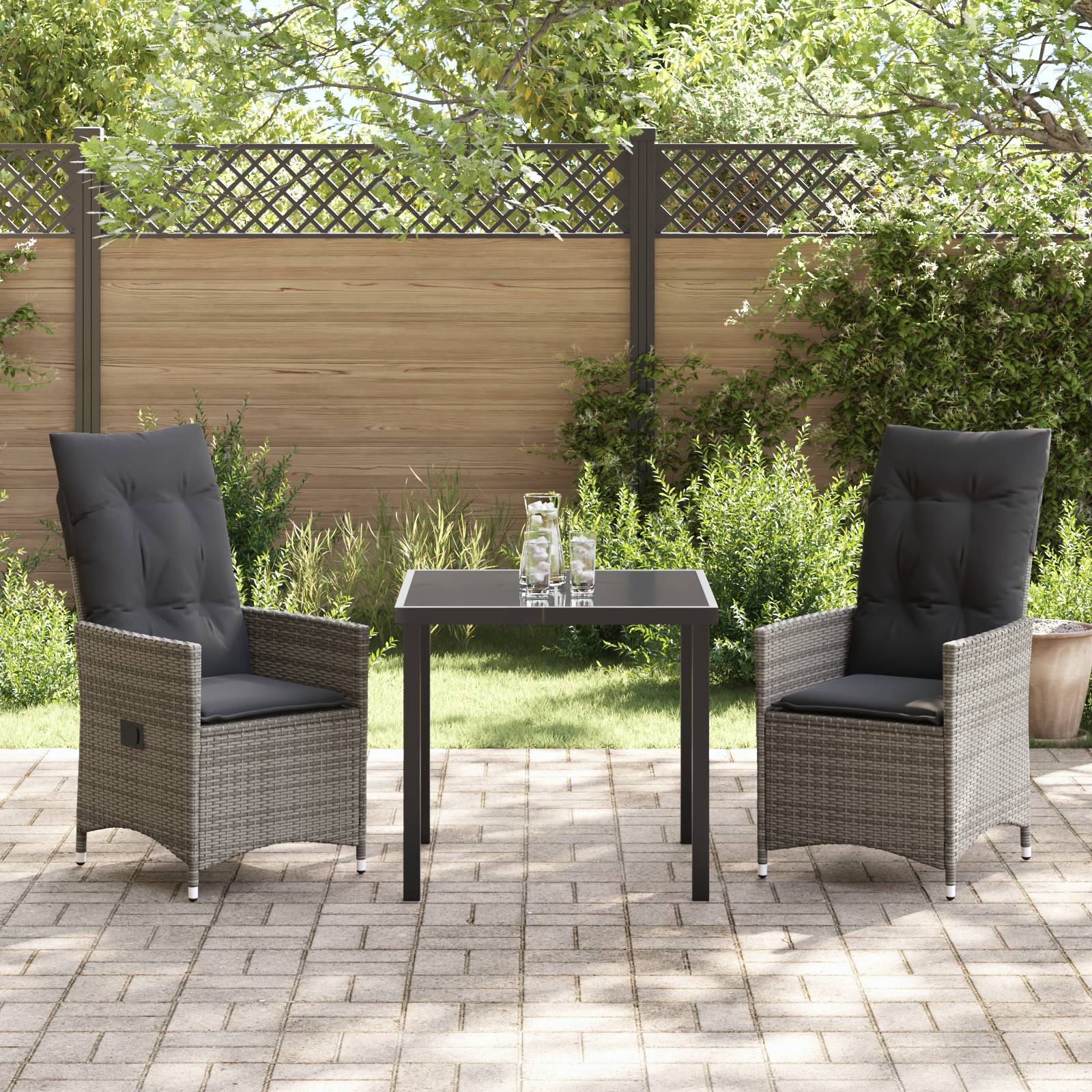 vidaXL 3-teiliges Garten-Esszimmer-Set mit Kissen Grau Poly-Rattan