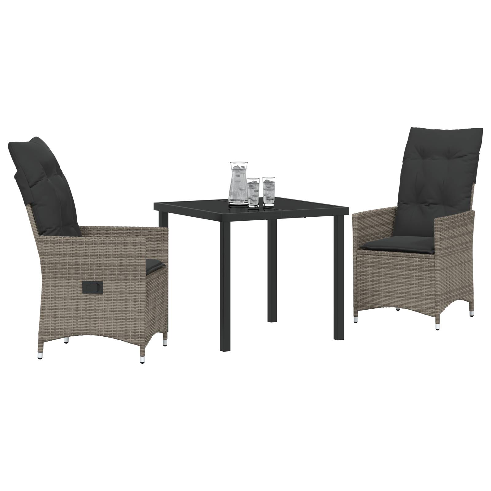 vidaXL 3-teiliges Garten-Esszimmer-Set mit Kissen Grau Poly-Rattan