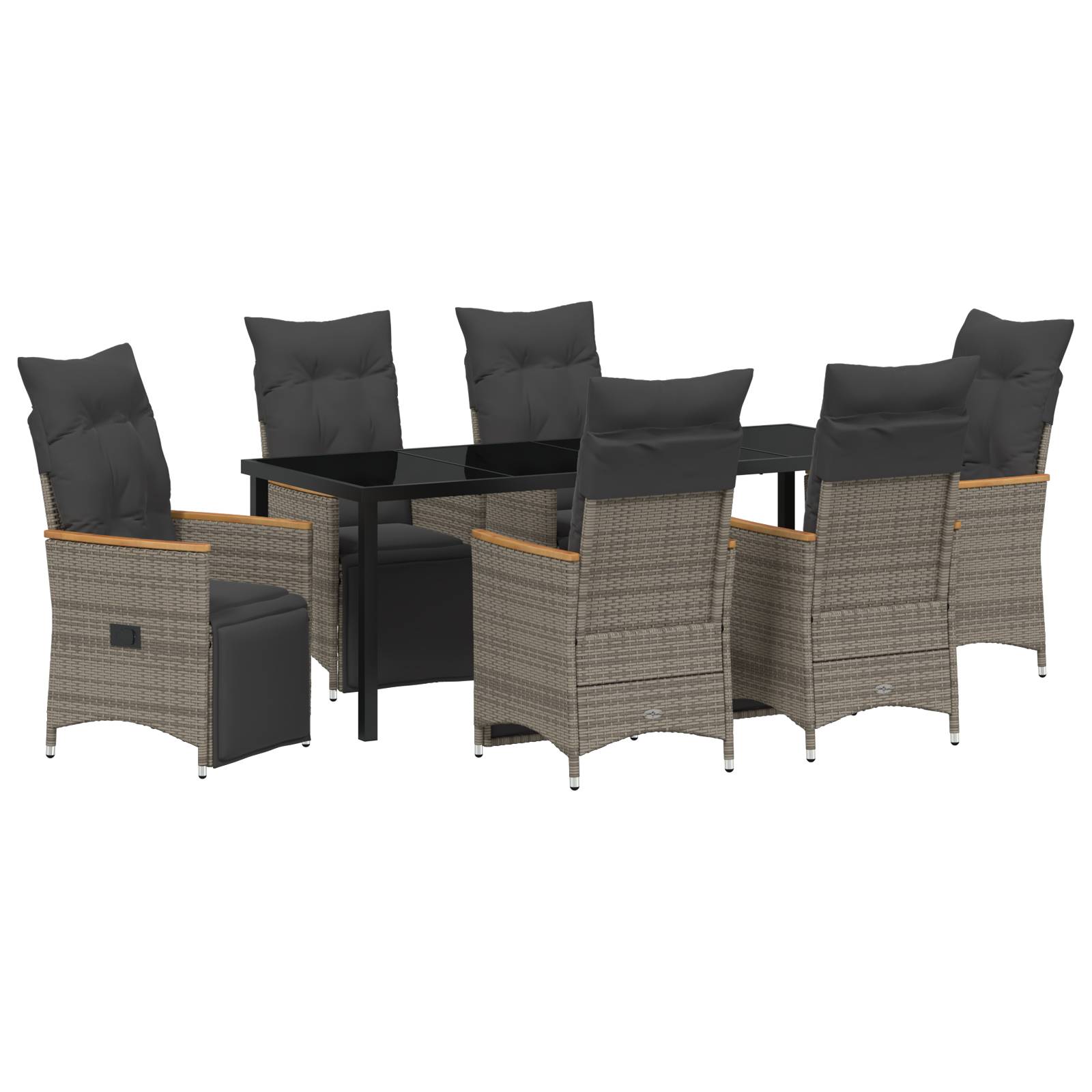 vidaXL Gartentisch-Set 7-teilig mit Kissen Grau Poly-Rattan