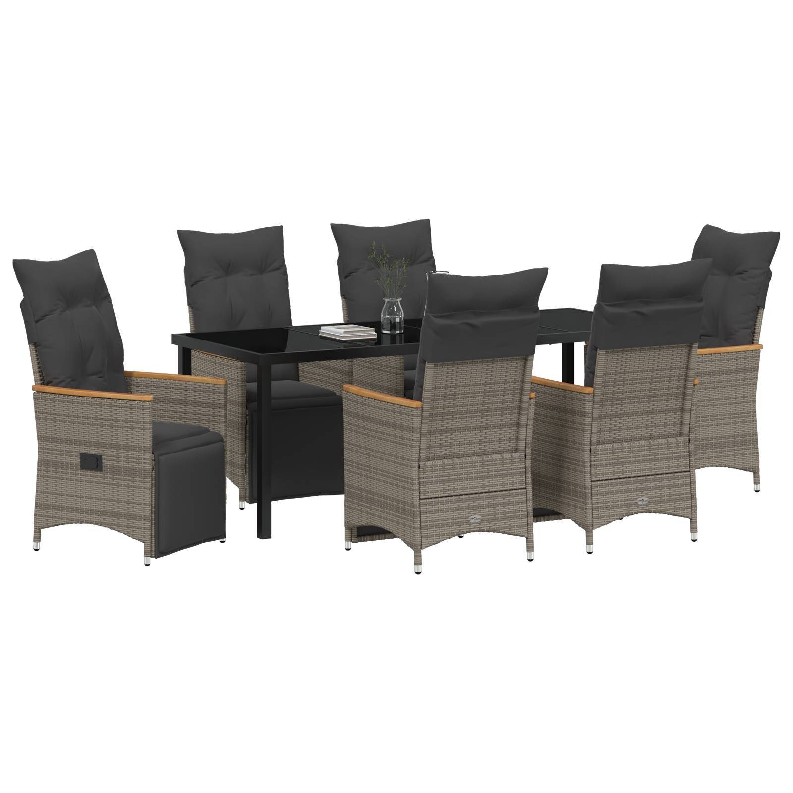 vidaXL Gartentisch-Set 7-teilig mit Kissen Grau Poly-Rattan