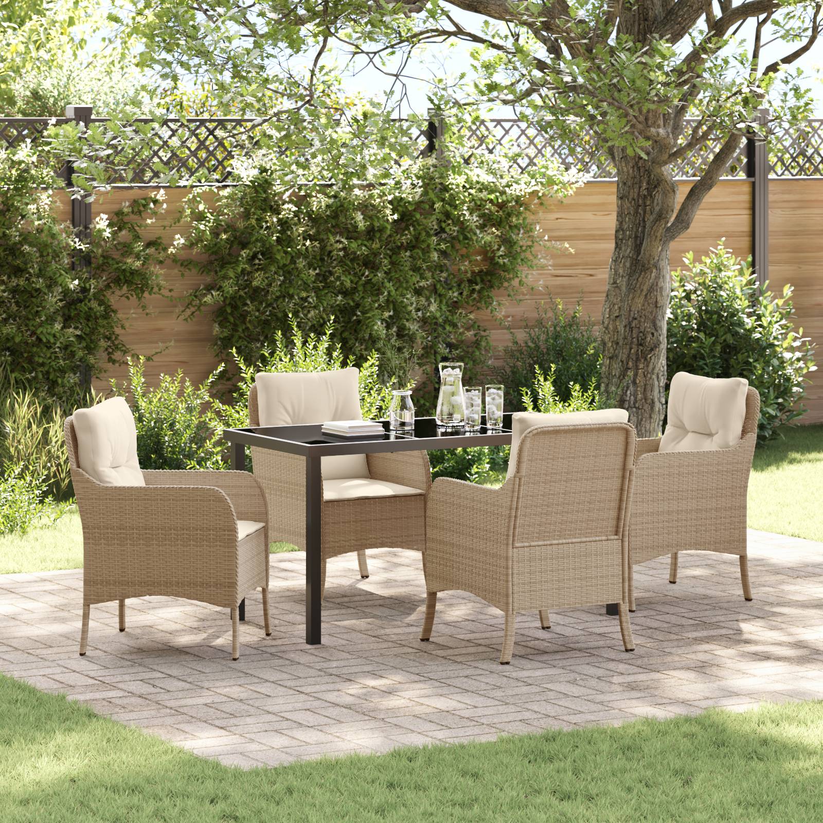 vidaXL 5-teiliges Gartenset mit Kissen Beige Poly-Rattan