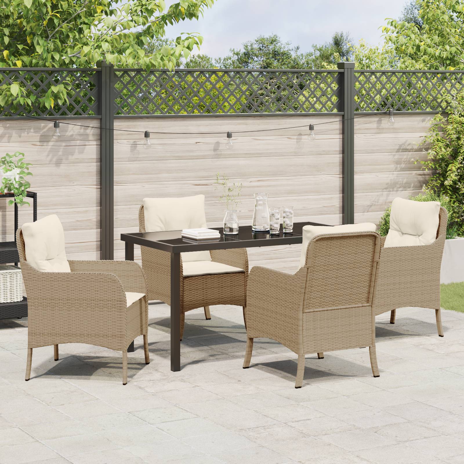 vidaXL 5-teiliges Gartenset mit Kissen Beige Poly-Rattan