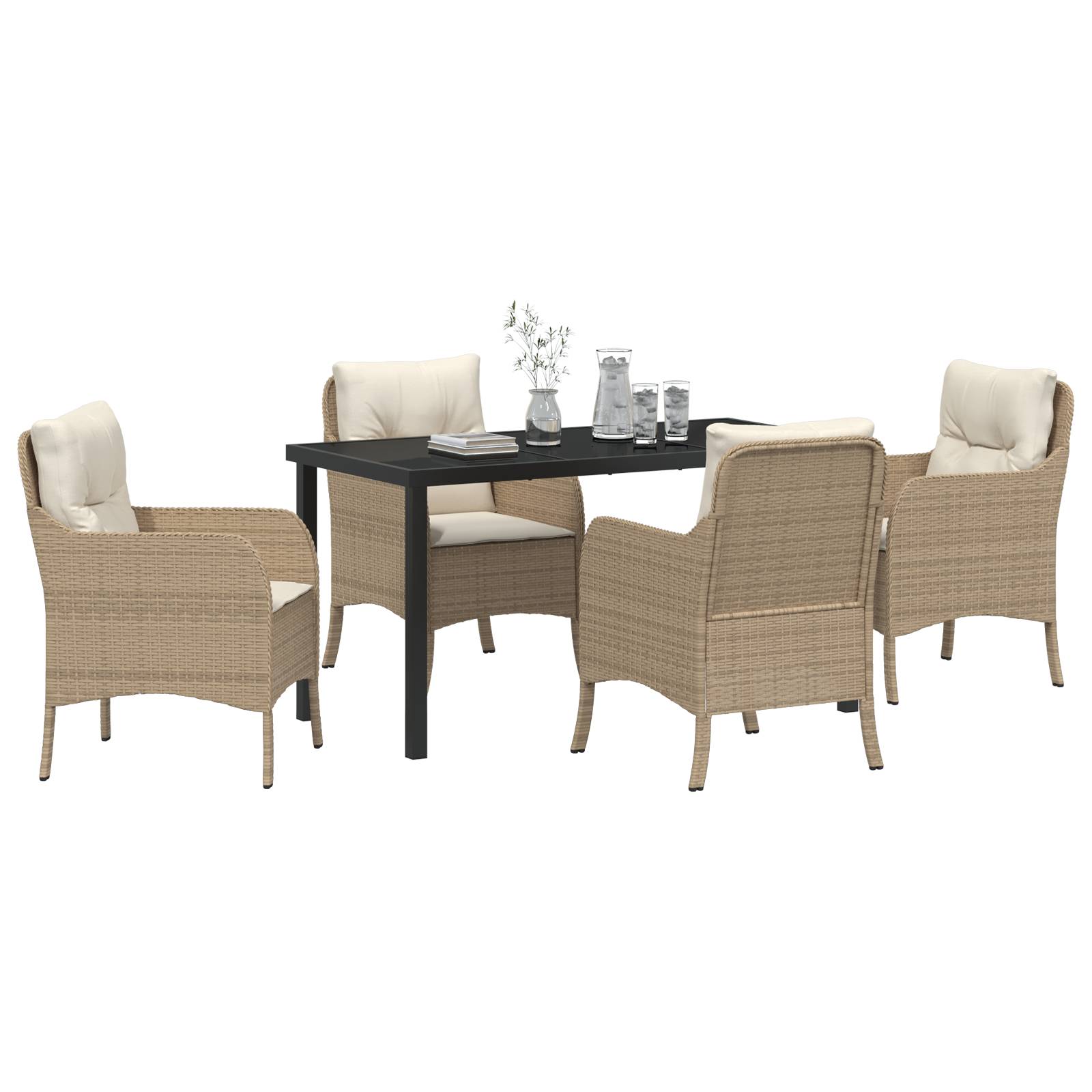 vidaXL 5-teiliges Gartenset mit Kissen Beige Poly-Rattan