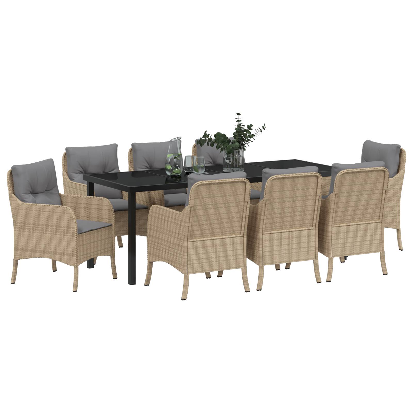 vidaXL 9-teiliges Gartendining-Set mit Kissen Beige Poly-Rattan
