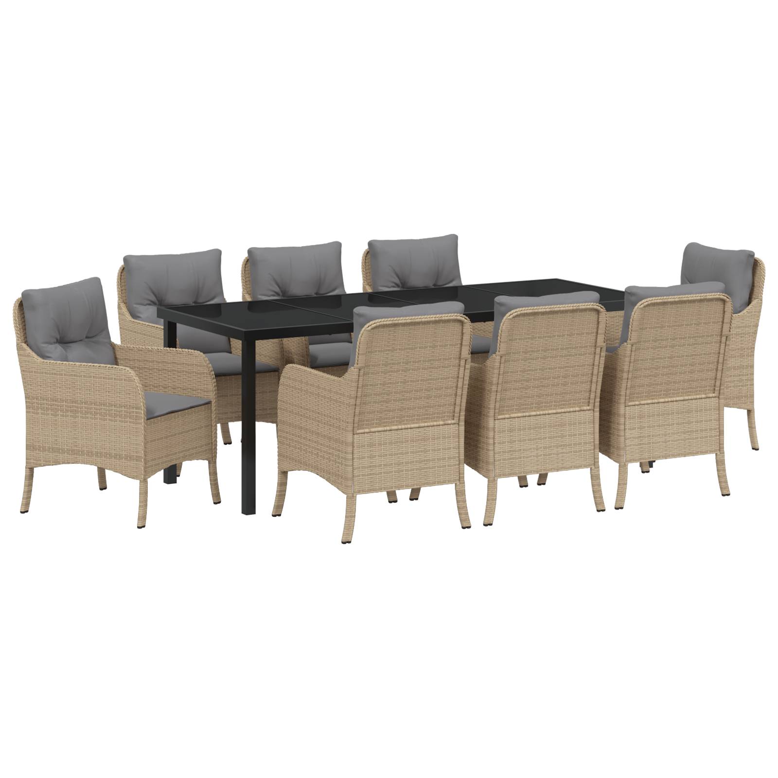 vidaXL 9-teiliges Gartendining-Set mit Kissen Beige Poly-Rattan