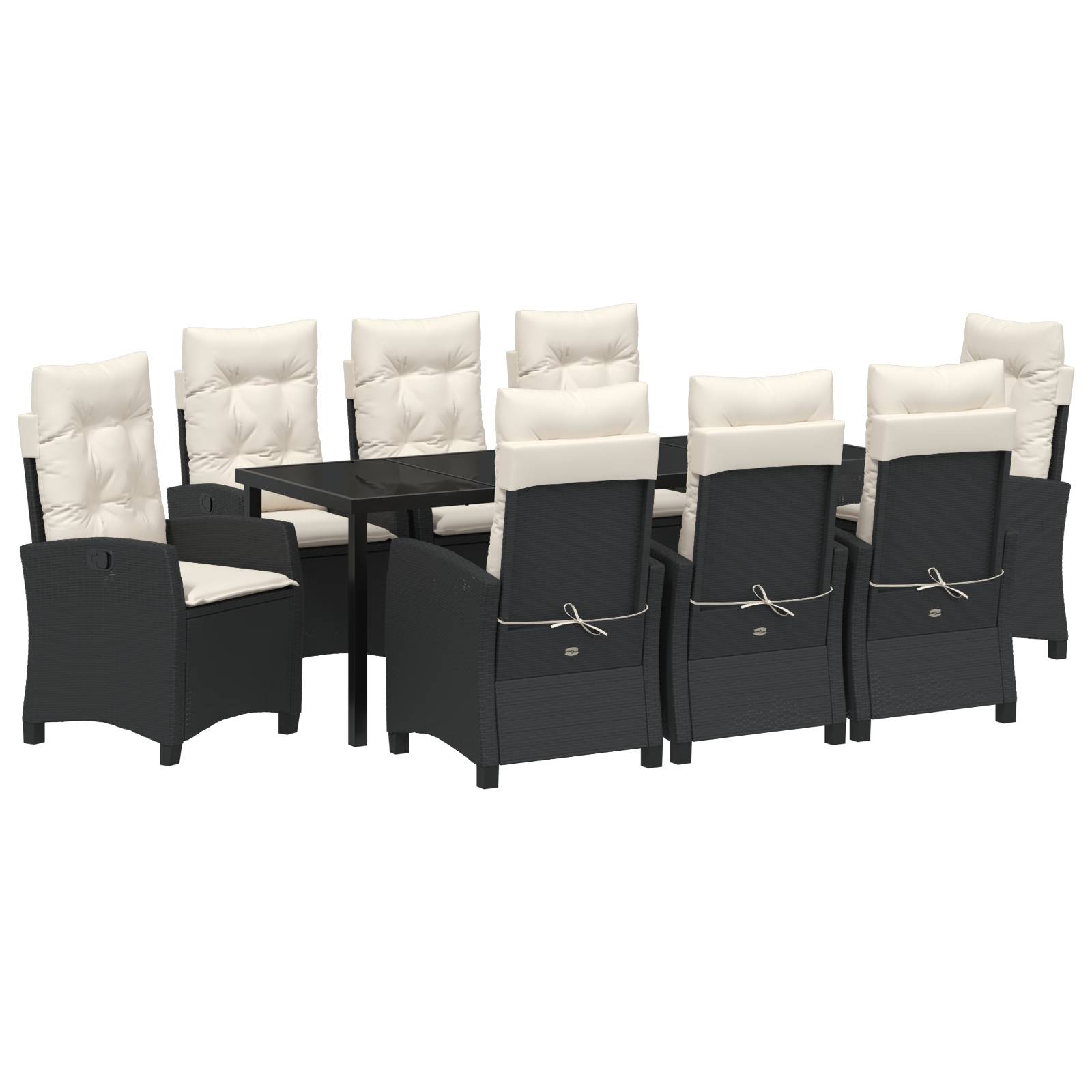 vidaXL 9-teiliges Garten-Ess-Set mit Kissen - Schwarzes Poly-Rattan