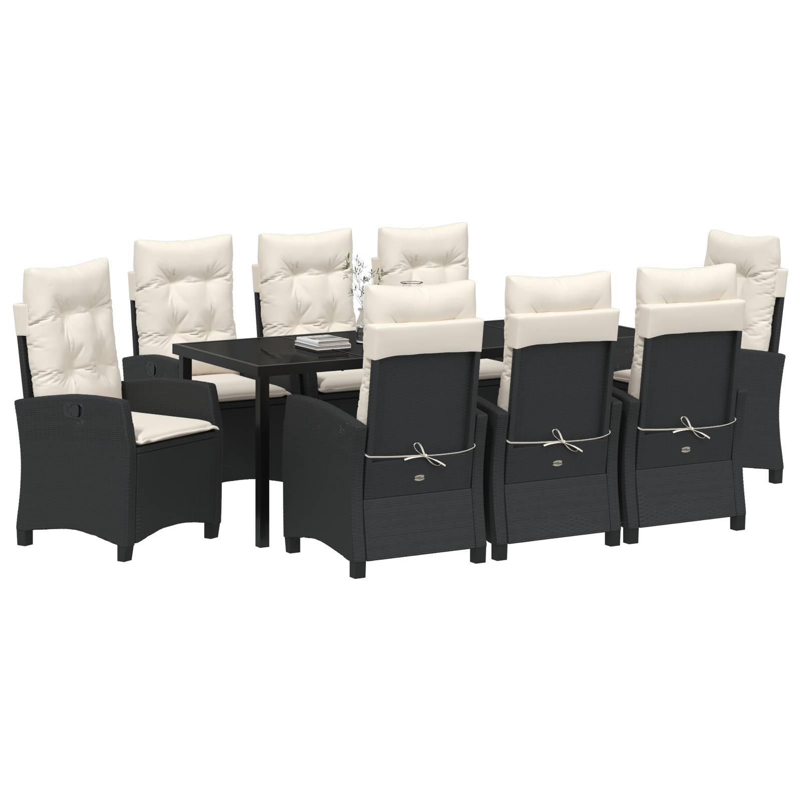 vidaXL 9-teiliges Garten-Ess-Set mit Kissen - Schwarzes Poly-Rattan