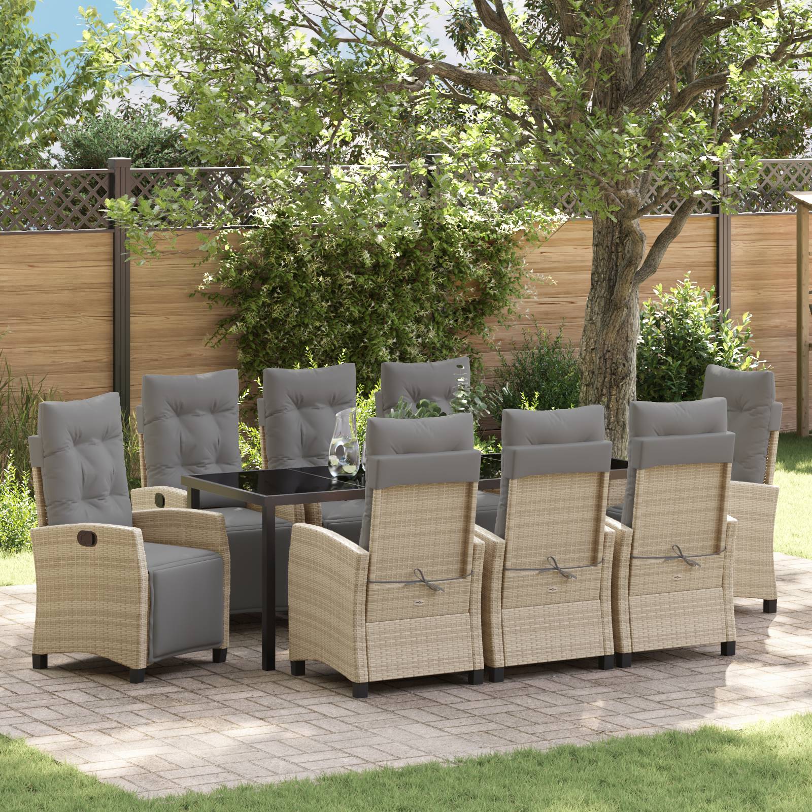 vidaXL 9-tlg. Garten-Essgruppe Beige Poly Rattan