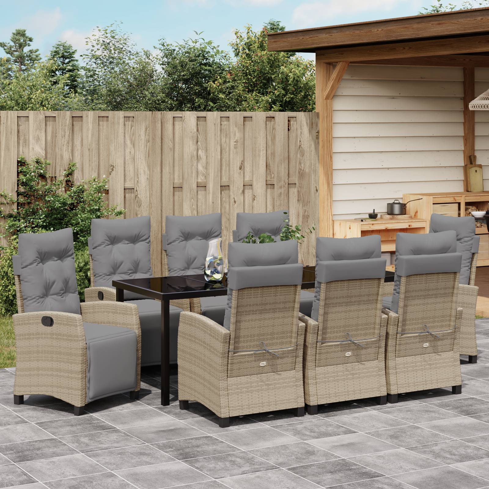 vidaXL 9-tlg. Garten-Essgruppe Beige Poly Rattan