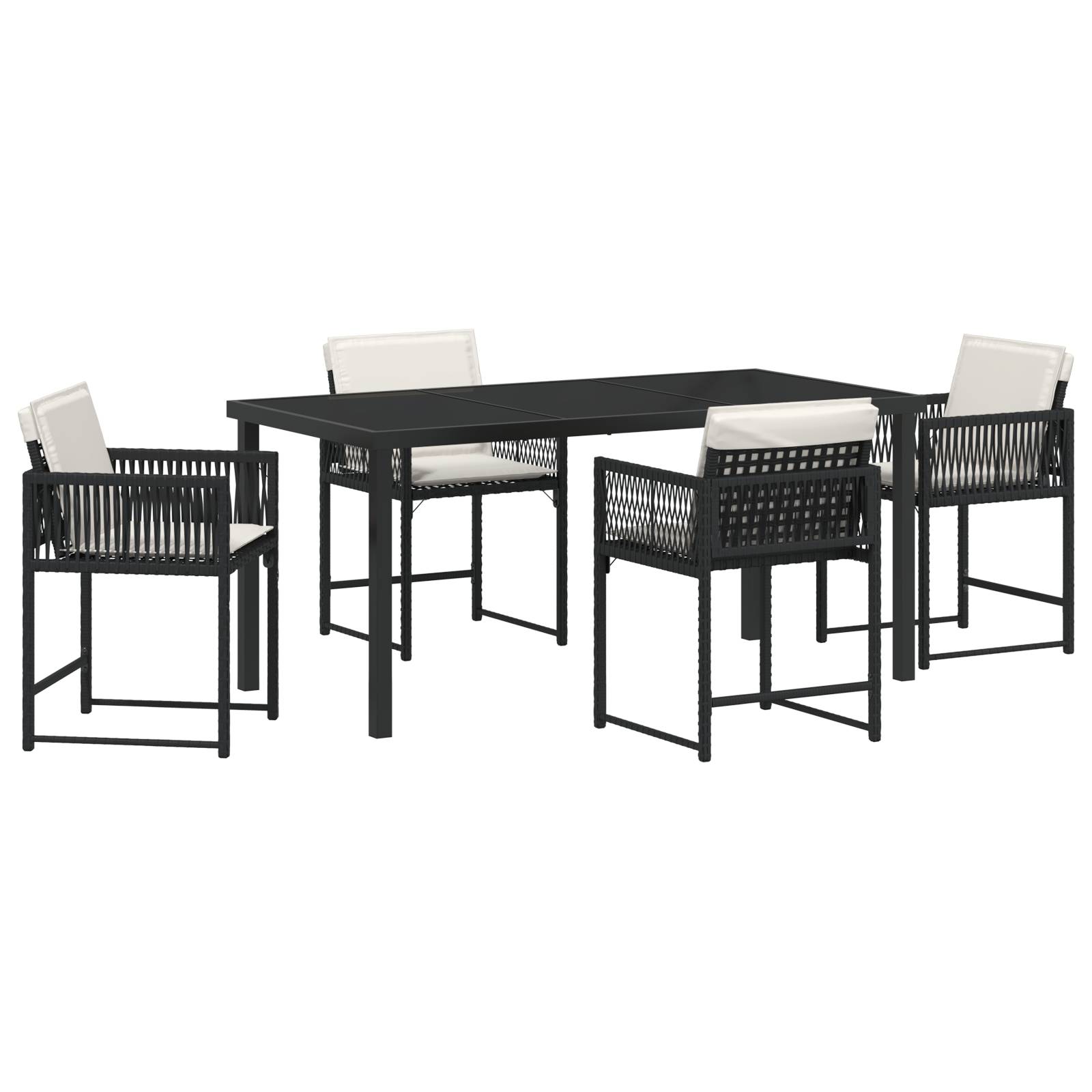 vidaXL 5-tlg. Garten-Essgruppe mit Kissen Schwarz Poly Rattan