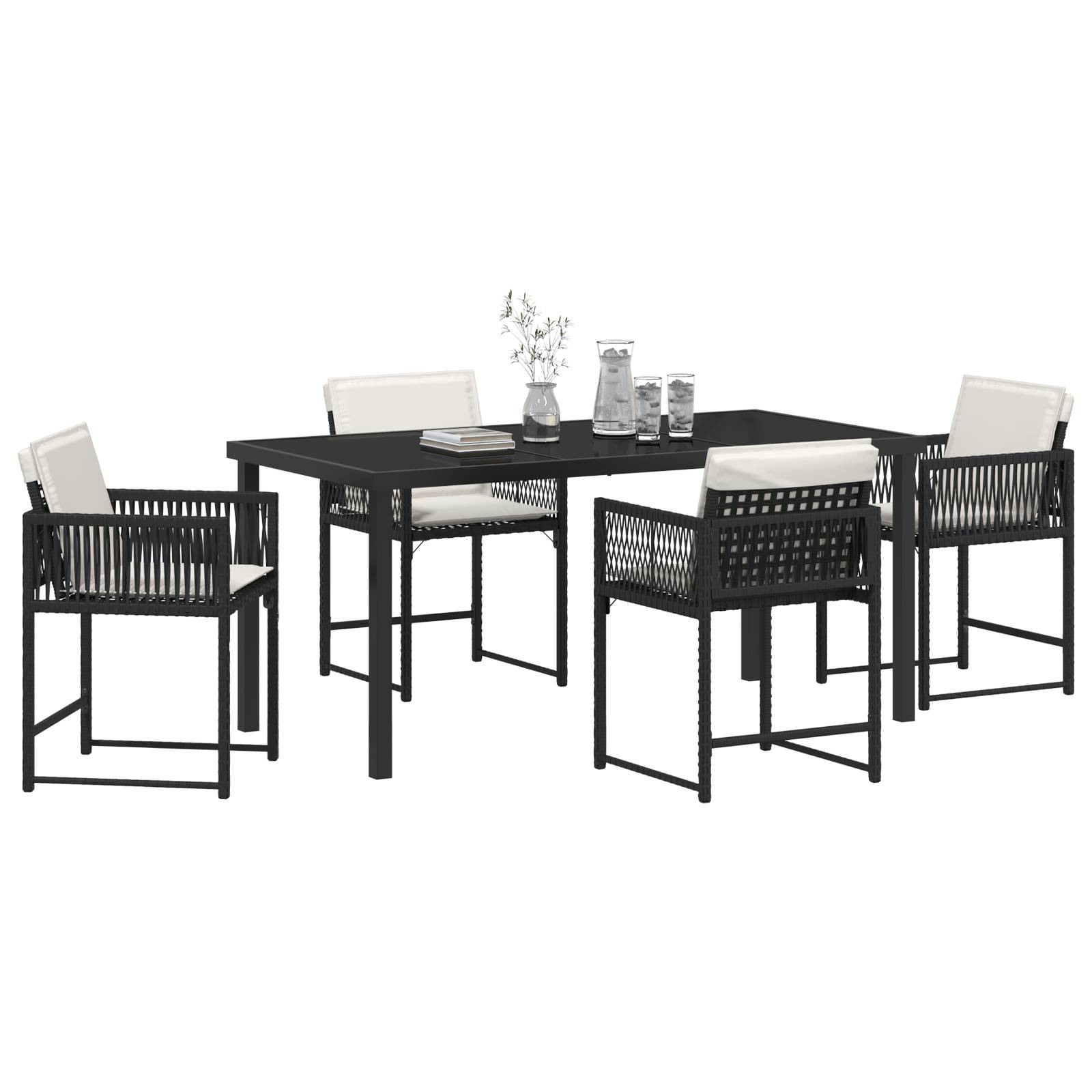 vidaXL 5-tlg. Garten-Essgruppe mit Kissen Schwarz Poly Rattan