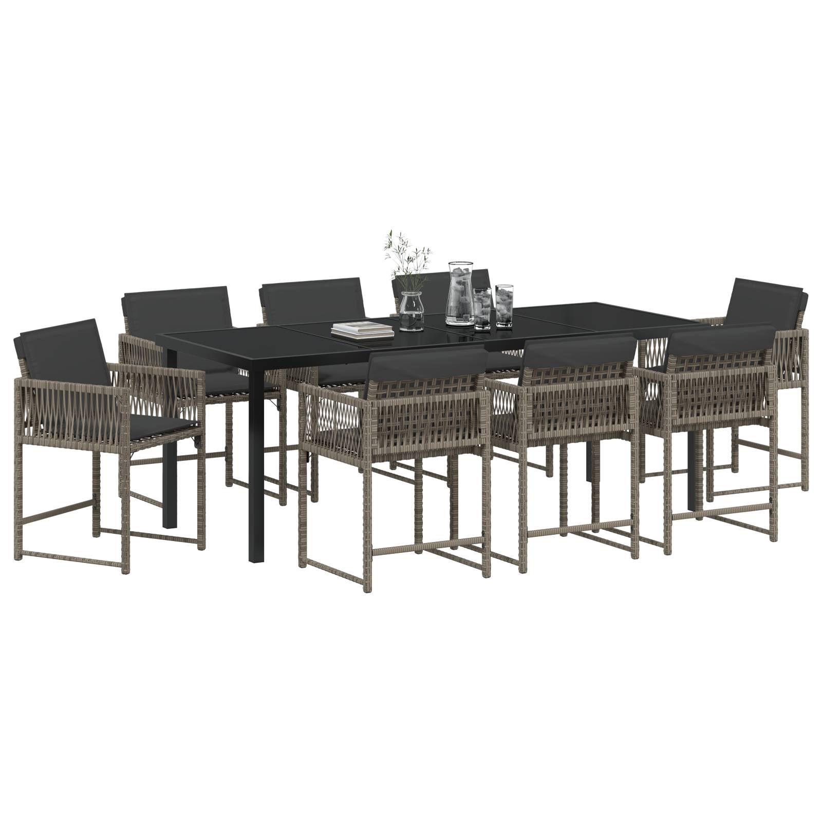 vidaXL 9-tlg. Garten-Essgruppe mit Kissen Grau Poly Rattan