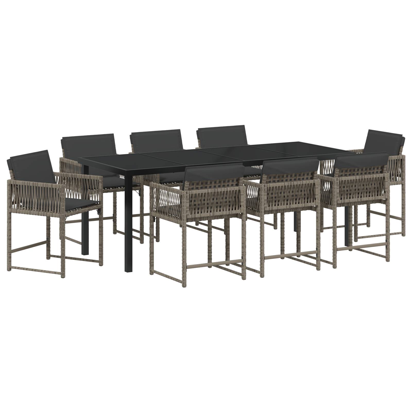 vidaXL 9-tlg. Garten-Essgruppe mit Kissen Grau Poly Rattan