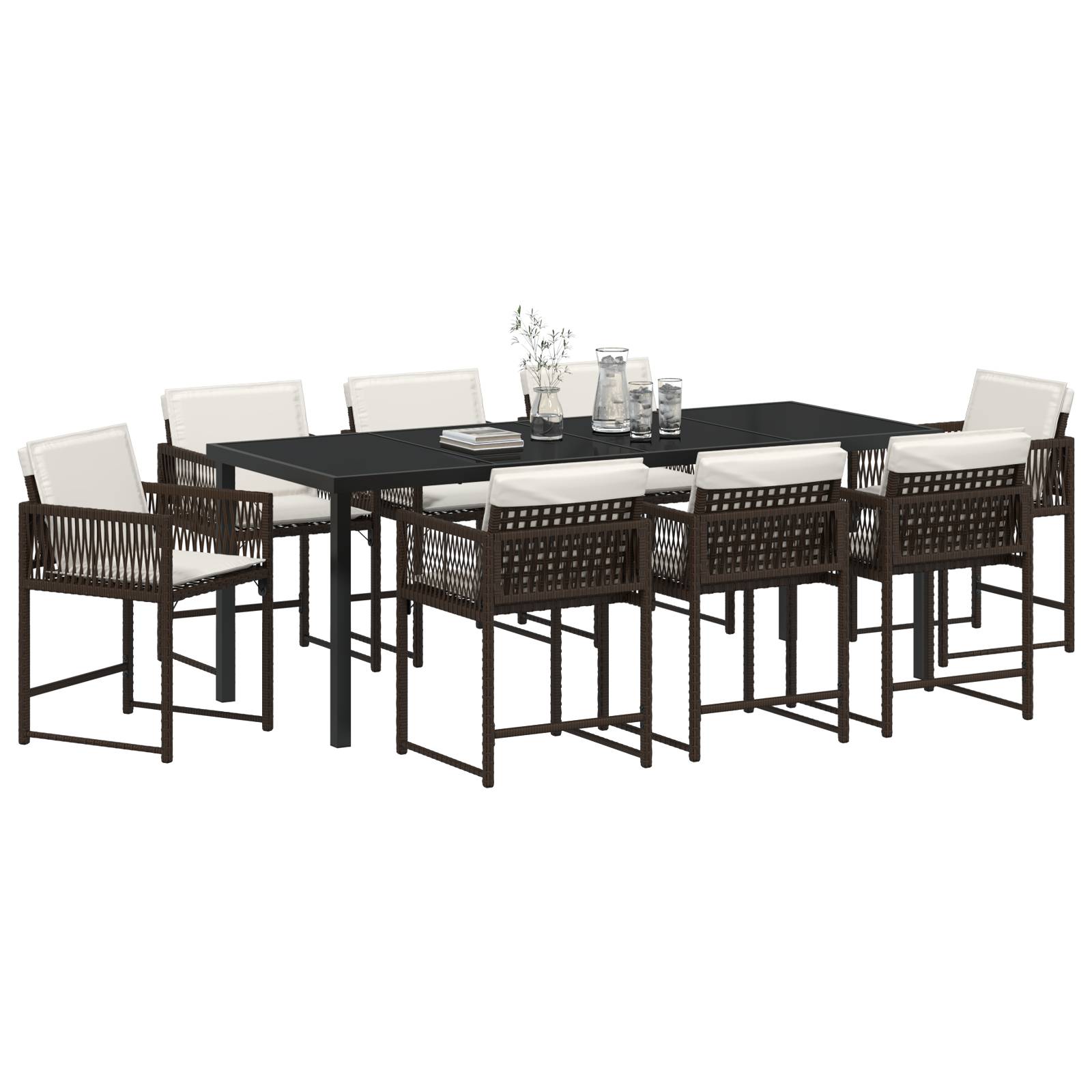 vidaXL 9-tlg. Garten-Essgruppe mit Kissen Braun Poly Rattan