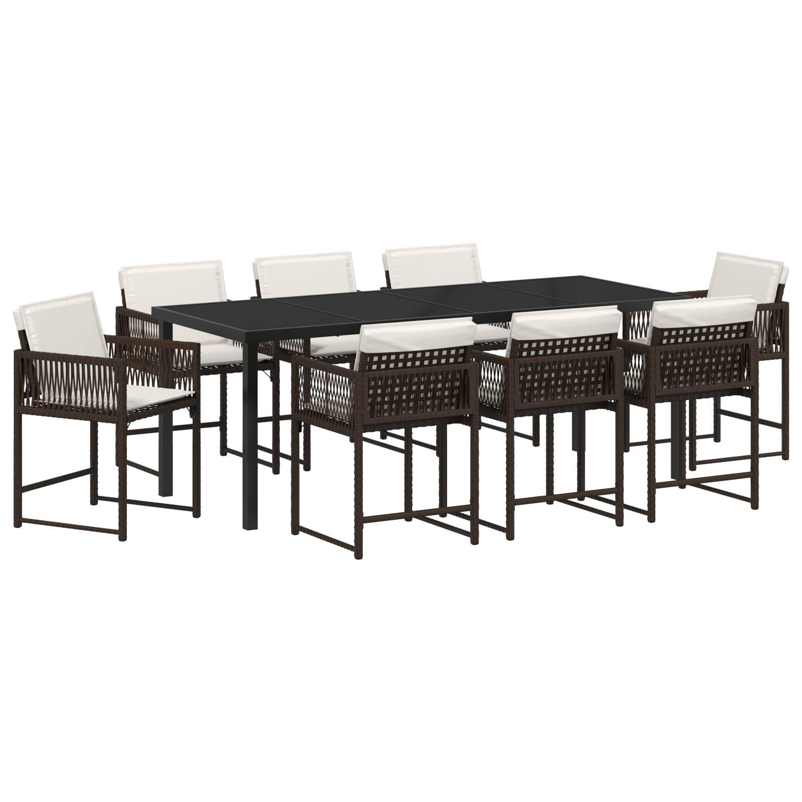 vidaXL 9-tlg. Garten-Essgruppe mit Kissen Braun Poly Rattan