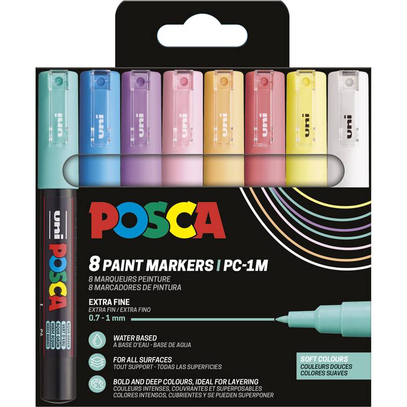 POSCA Pigmentmarker PC-1MC, softe Farben, 8er Etui