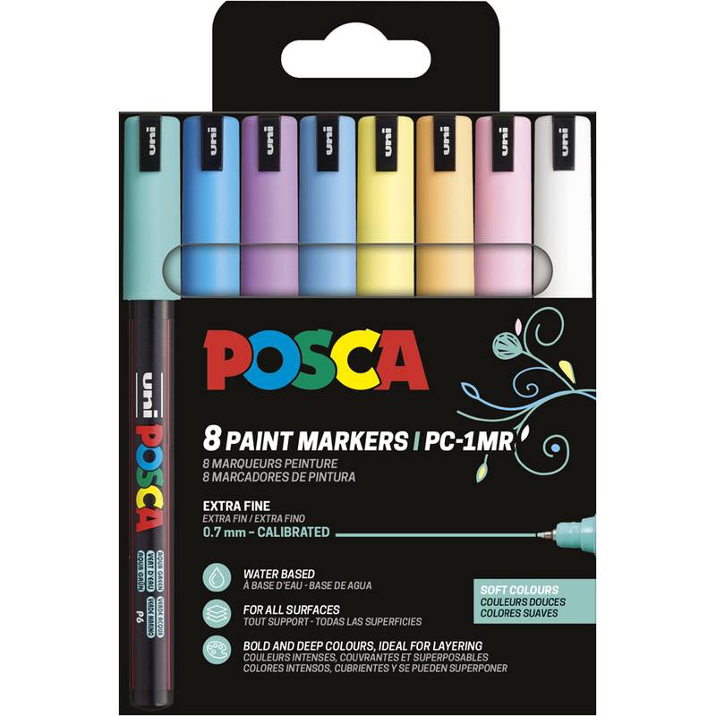 POSCA Pigmentmarker PC-1MR, softe Farben, 8er Etui