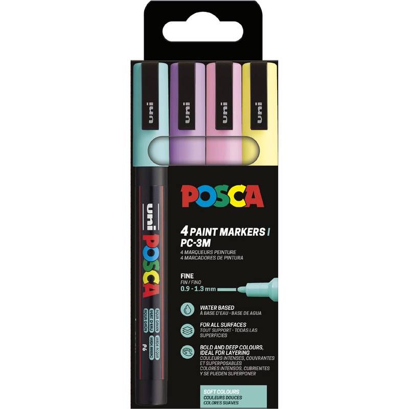 POSCA Pigmentmarker PC-3M, softe Farben, 4er Etui