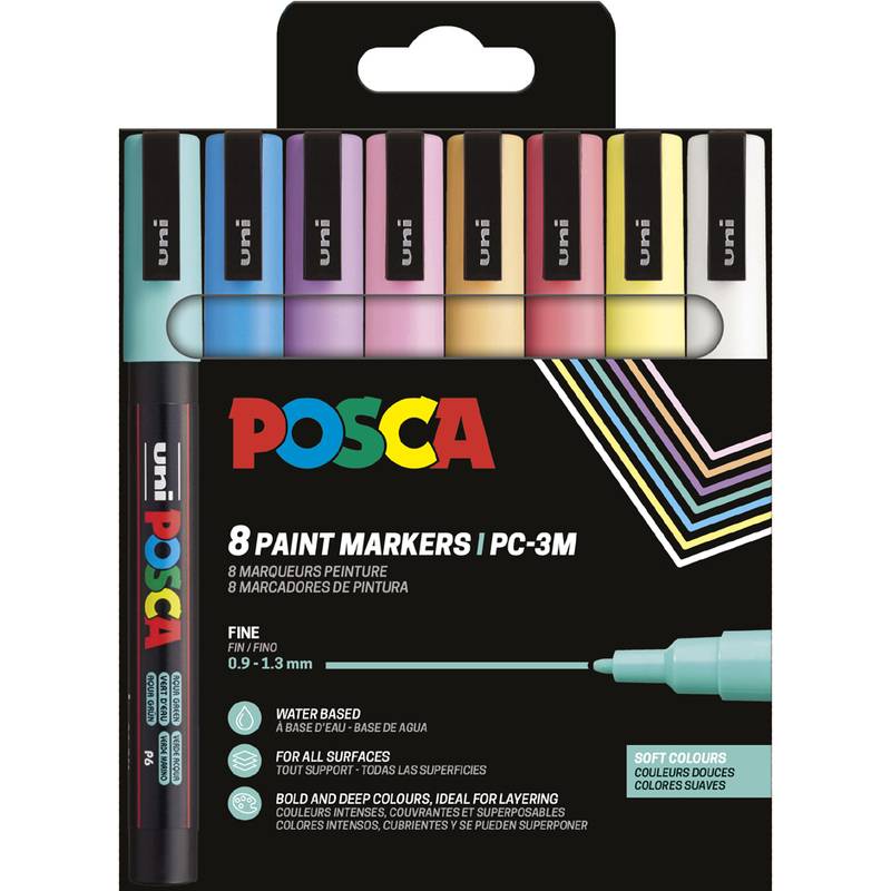 POSCA Pigmentmarker PC-3M, softe Farben, 8er Etui