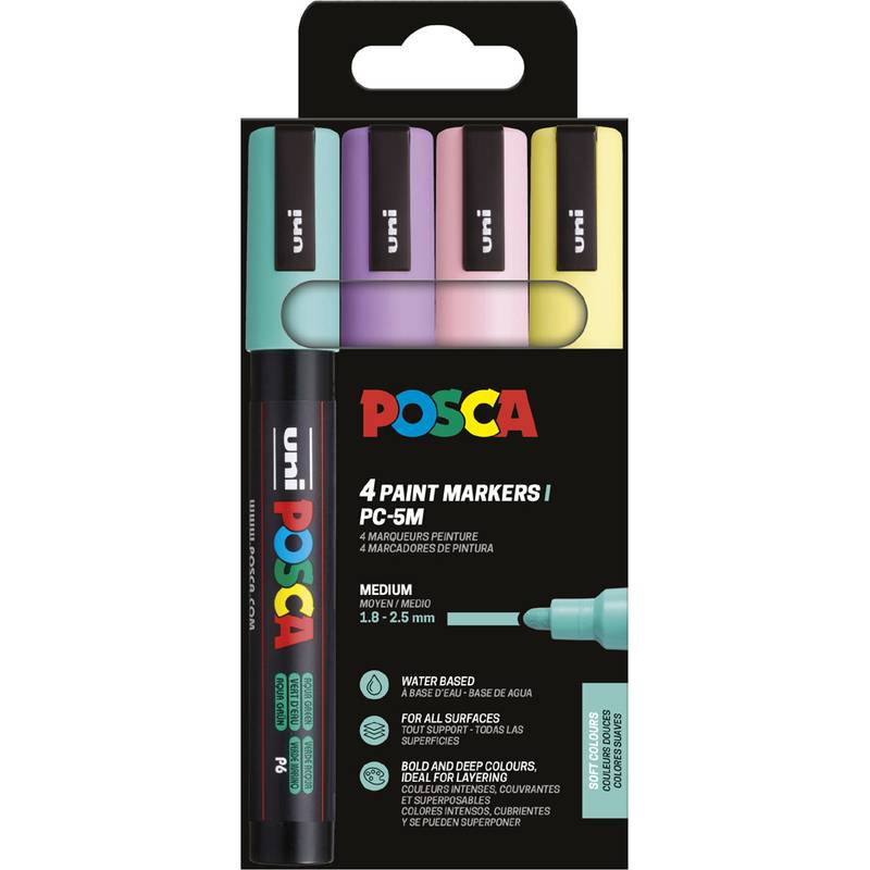 POSCA Pigmentmarker PC-5M, softe Farben, 4er Etui
