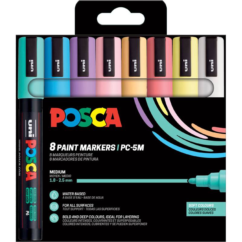 POSCA Pigmentmarker PC-5M, softe Farben, 8er Etui