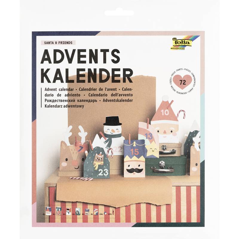 folia Adventskalender SANTA & FRIENDS, 72-teilig