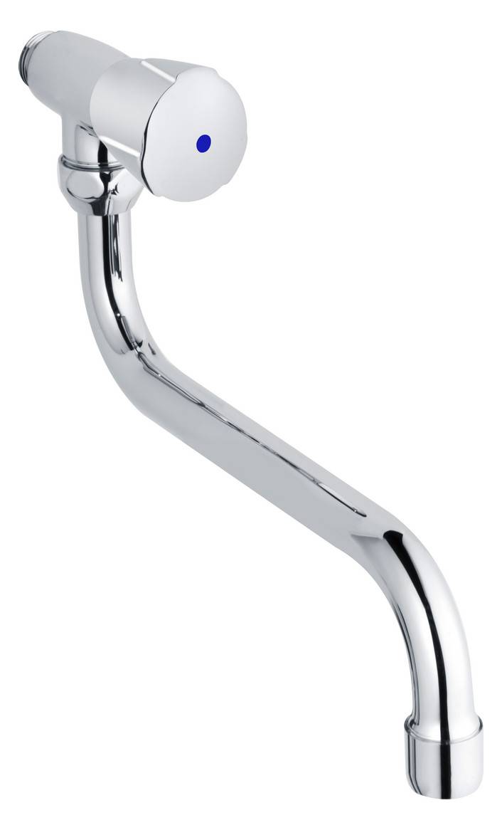 Wandschwenkventil Serie classic-line_2 mit Classic-line Griff kalt, schwenkbarem S-Rohrauslauf, Ausladung 200 mm, Tiefe bis Strahlregler 143 mm