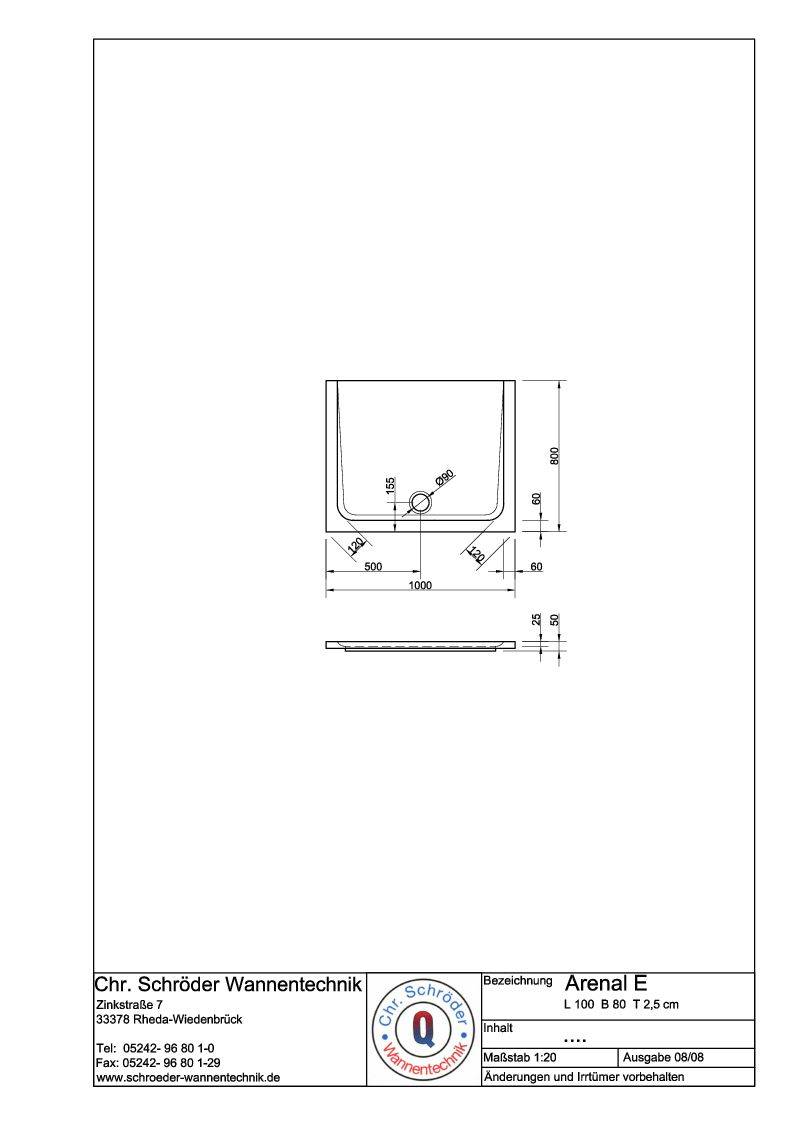 Schröder Rechteck Duschwanne Arenal E 100x80x2,5 cm weiß