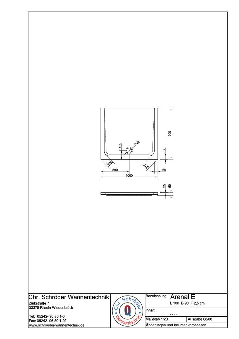 Schröder Rechteck Duschwanne Arenal E 100x90x2,5 cm weiß