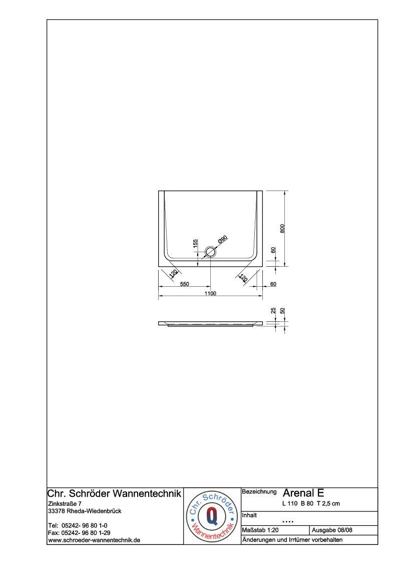 Schröder Rechteck Duschwanne Arenal E 110x80x2,5 cm weiß