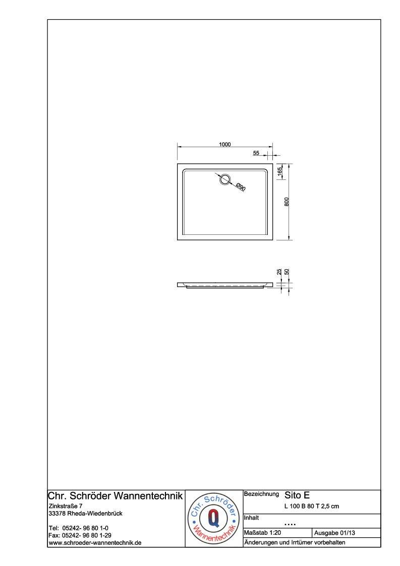 Schröder Rechteck Duschwanne Sito E 100x80x2,5 cm weiß