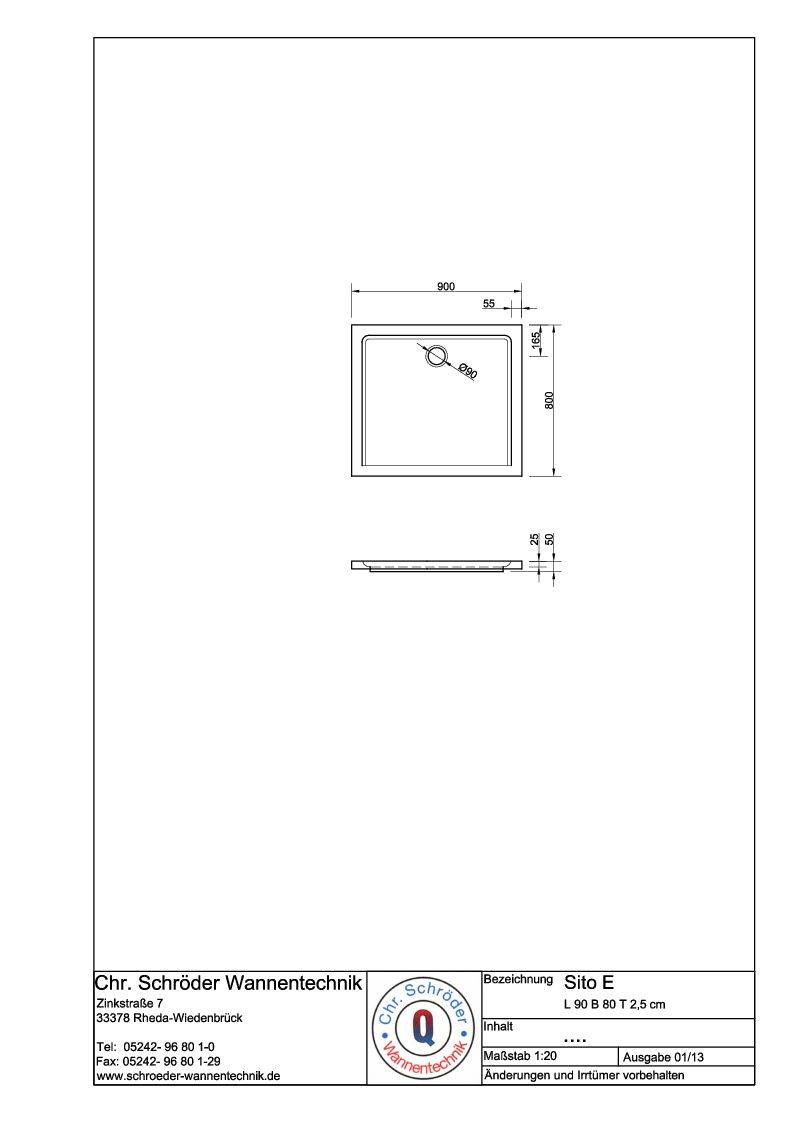 Schröder Rechteck Duschwanne Sito E 90x80x2,5 cm weiß