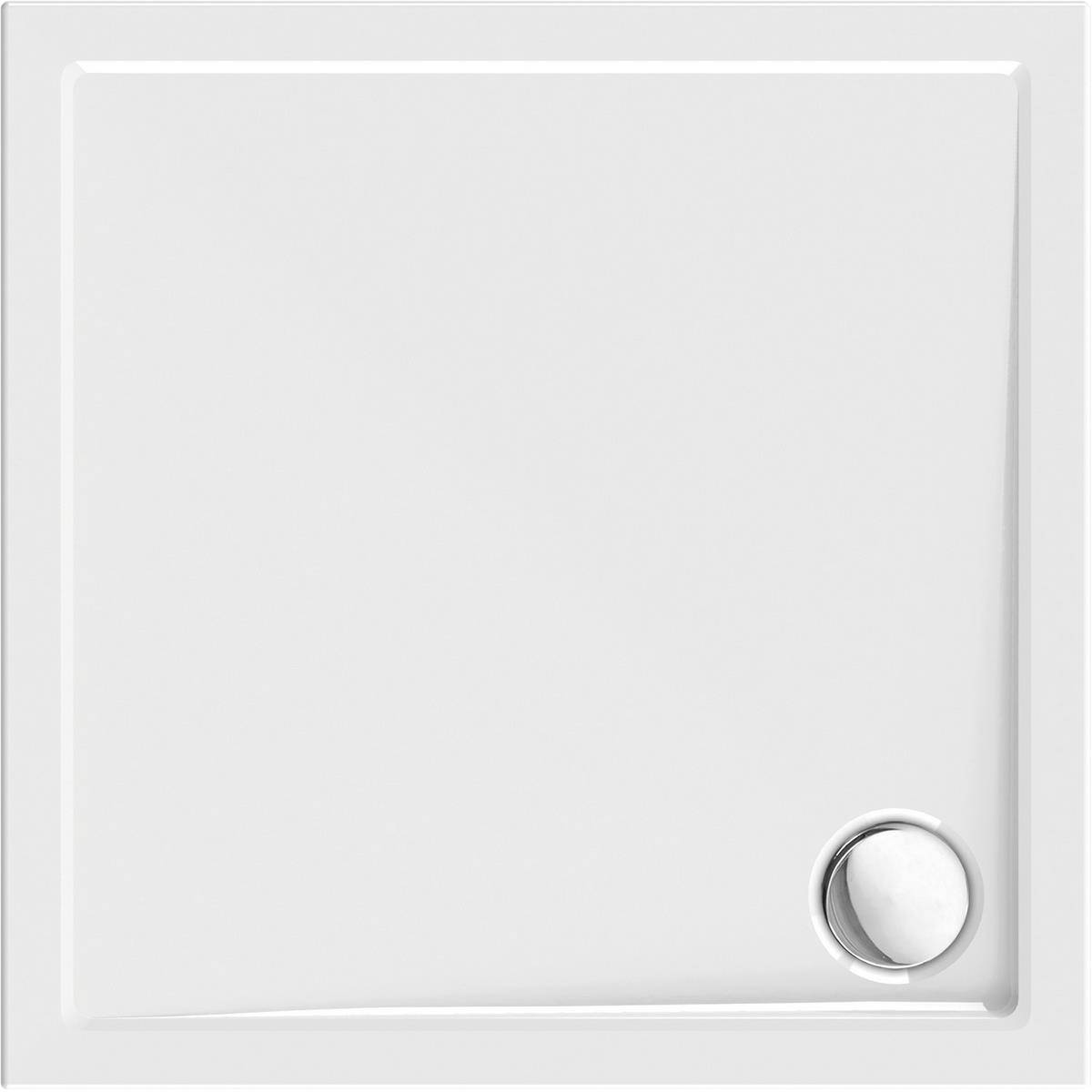 Weiße, an der Wand montierte Quadratplatte oder Abdeckung mit einem kleinen runden Knopf in der unteren rechten Ecke.