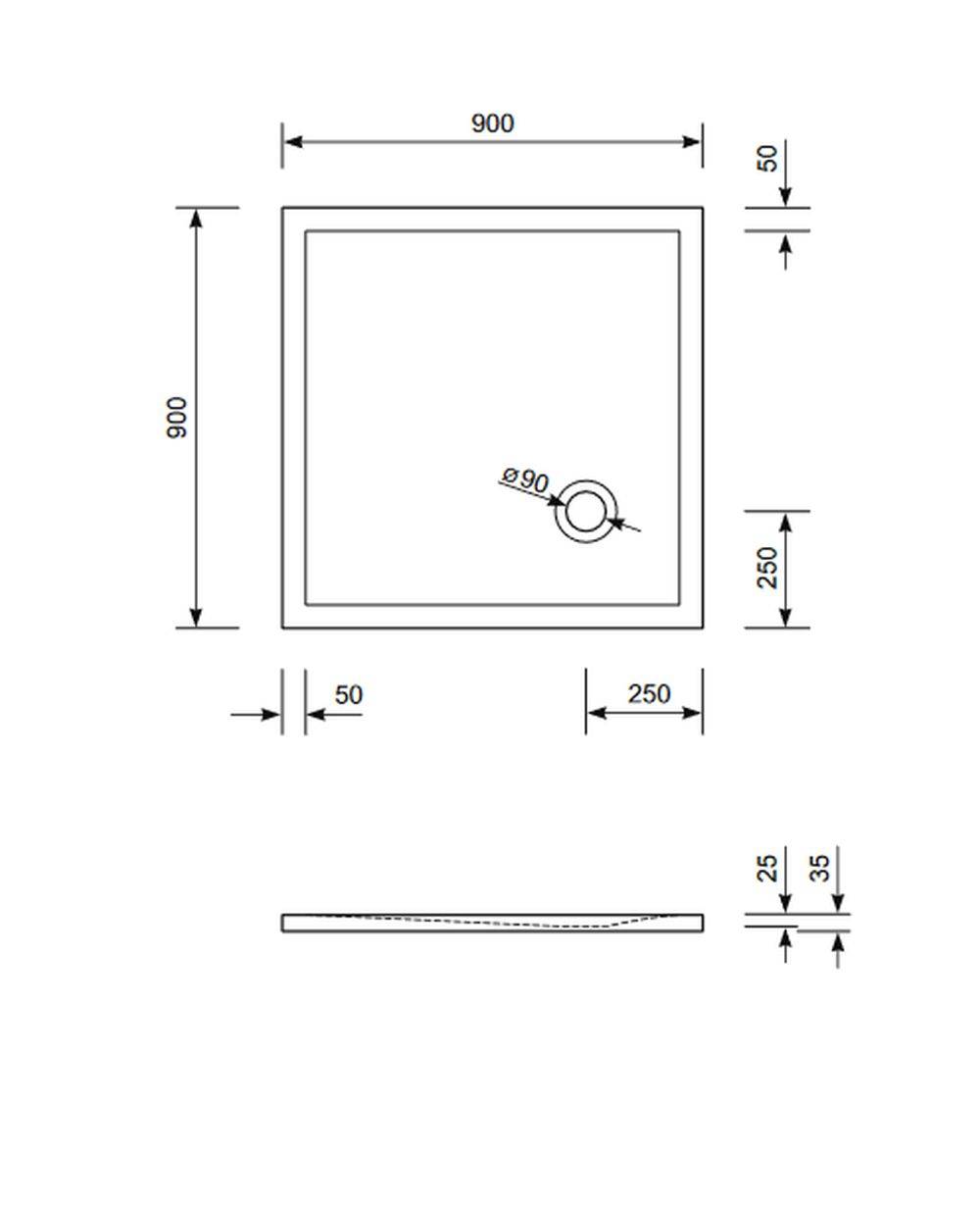 Schröder Viereck Duschwanne Flat Corner E 90x90x2,5 cm