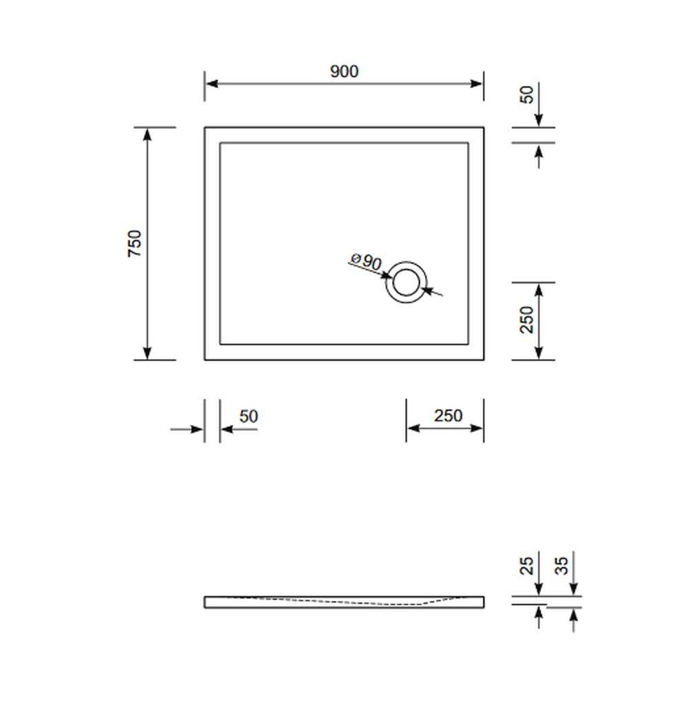Schröder Rechteck Duschwanne Flat Corner E 90x75x2 cm