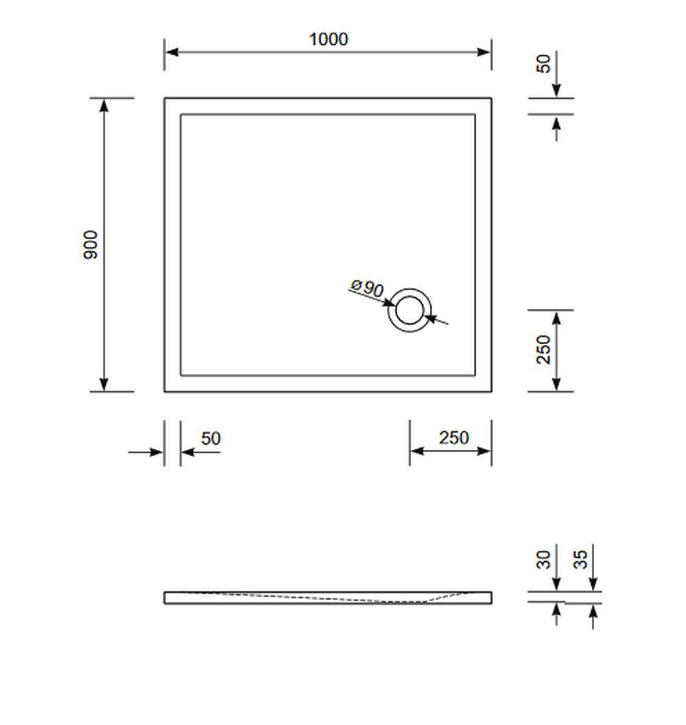 Schröder Rechteck Duschwanne Flat Corner E 100x90x3 cm