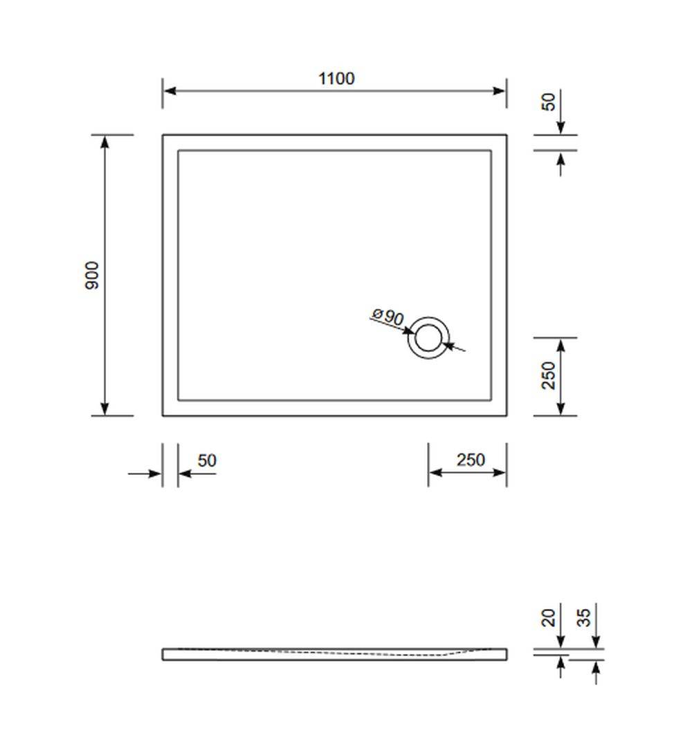 Schröder Rechteck Duschwanne Flat Corner E 110x90x2 cm