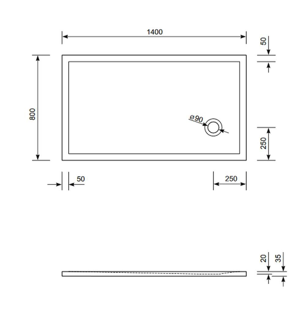Schröder Rechteck Duschwanne Flat Corner E 140x80x2 cm