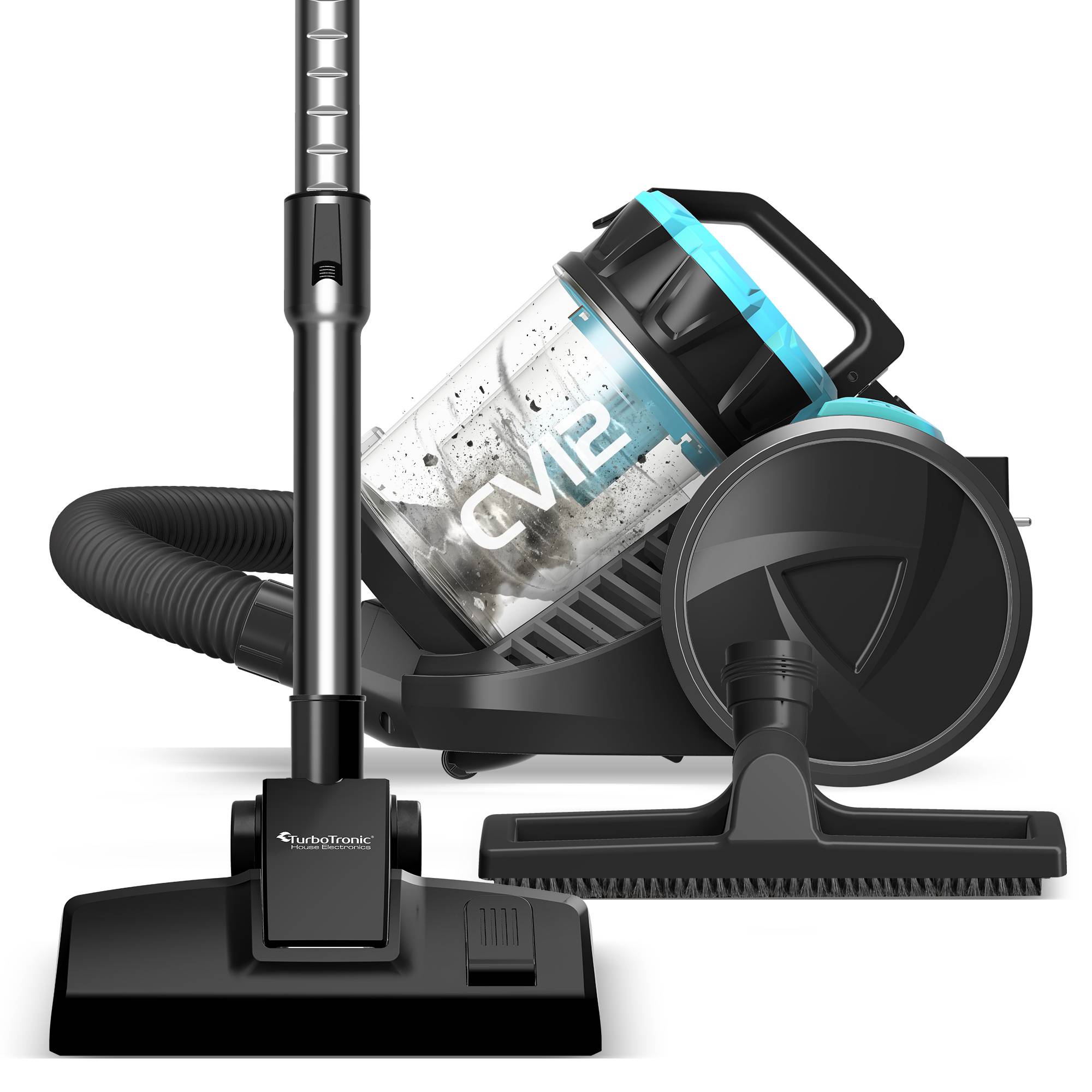 TurboTronic Zyklon Staubsauger CV12 – brachiale 18kPa Saugkraft 700W ohne Beutel, inkl. Parkettdüse & 2x HEPA-Filter, kleiner Trockensauger für Pa