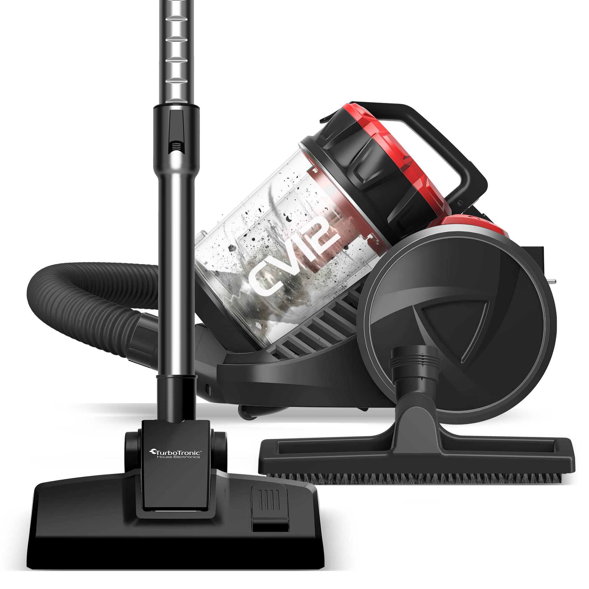 TurboTronic Zyklon Staubsauger CV12 – brachiale 18kPa Saugkraft 700W ohne Beutel, inkl. Parkettdüse & 2x HEPA-Filter, kleiner Trockensauger für Pa