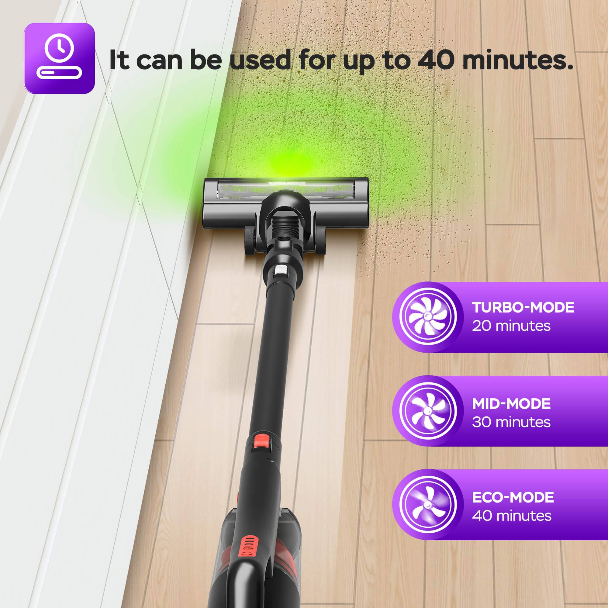 TurboTronic 120W Akku Staubsauger mit LASER-LED 11000 reale PA Saugkraft, 3 Stufen, 40 min Handstaubsauger Stiel Bodenstaubsauger beutellos