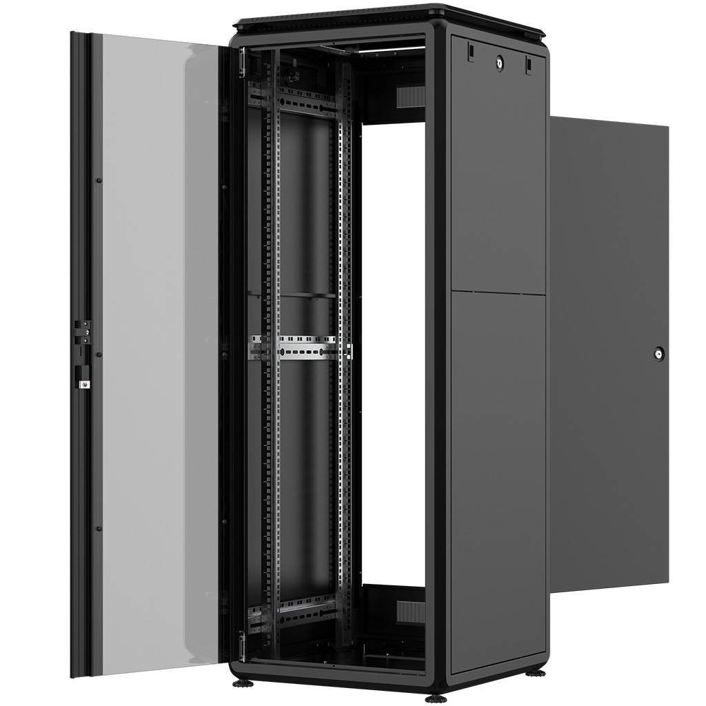 Rockstable 32HE 19 Zoll 600x600x1583mm (BxTxH) Serverschrank | Netzwerkschrank Glastür - Premium Lin
