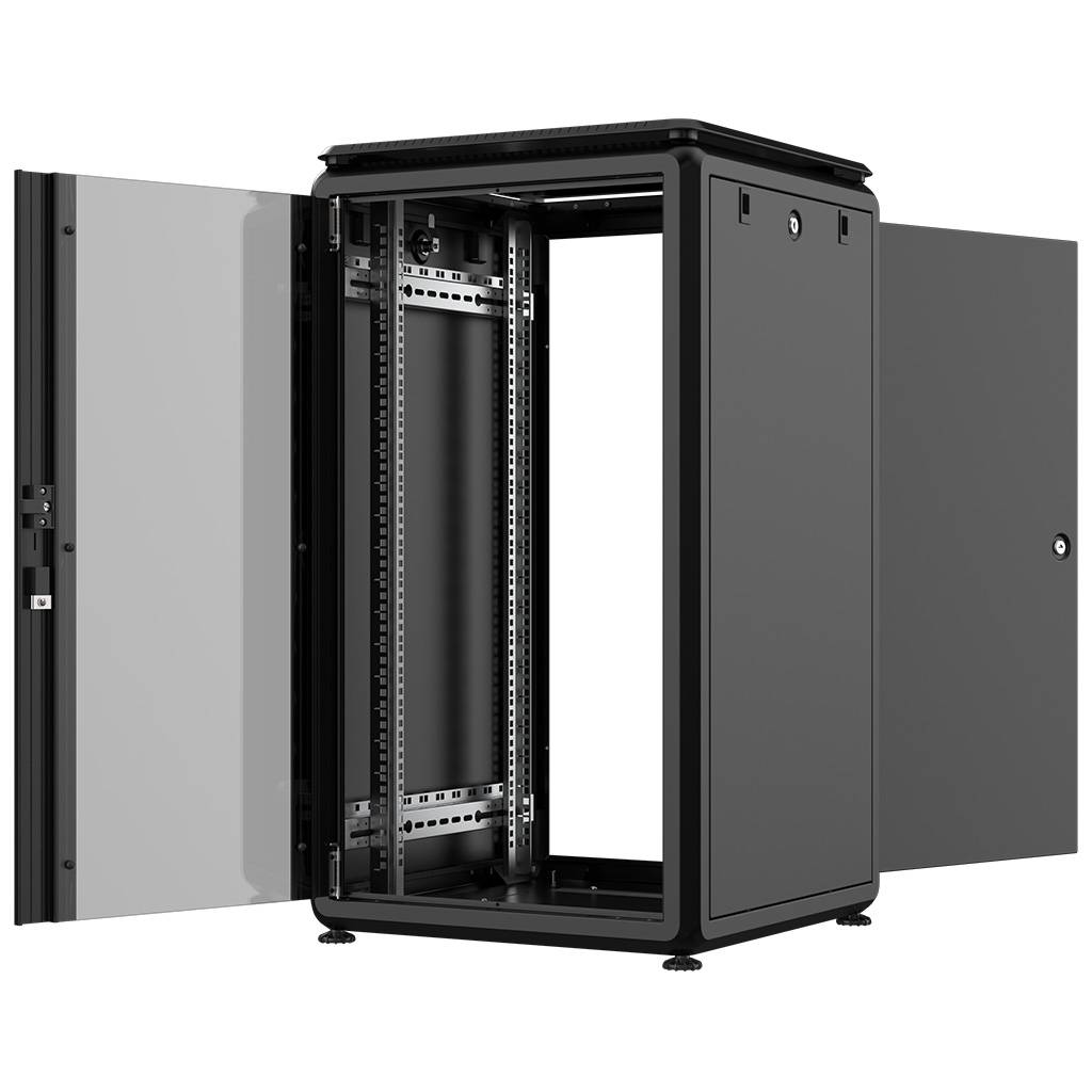 Rockstable 20HE 19 Zoll 600x600x1050mm (BxTxH) Serverschrank | Netzwerkschrank Glastür - Premium Lin