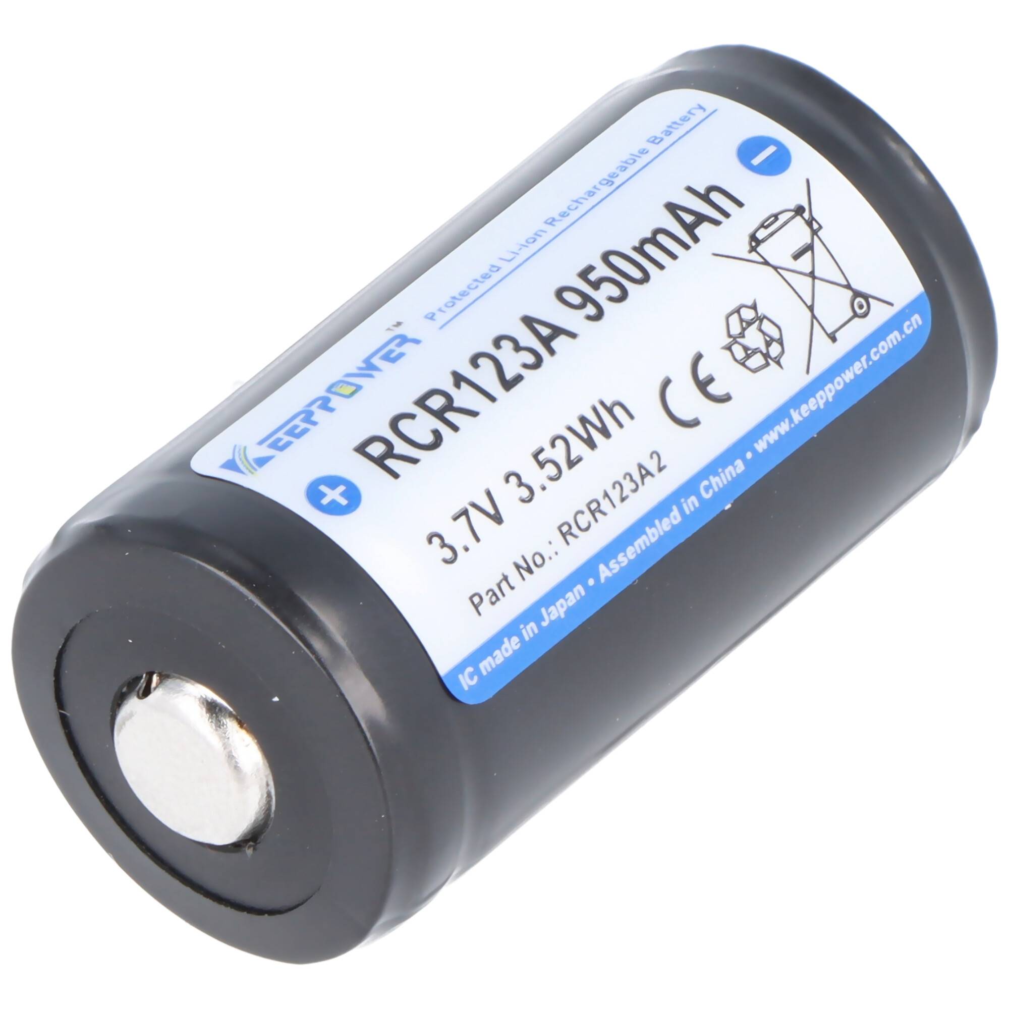 2 Stück KEEPPOWER Protected 16340, Aufladbar, Li-Ion Akku, 3,7V, 950mAh, 3,52Wh, mit Aufbewahrungsbox