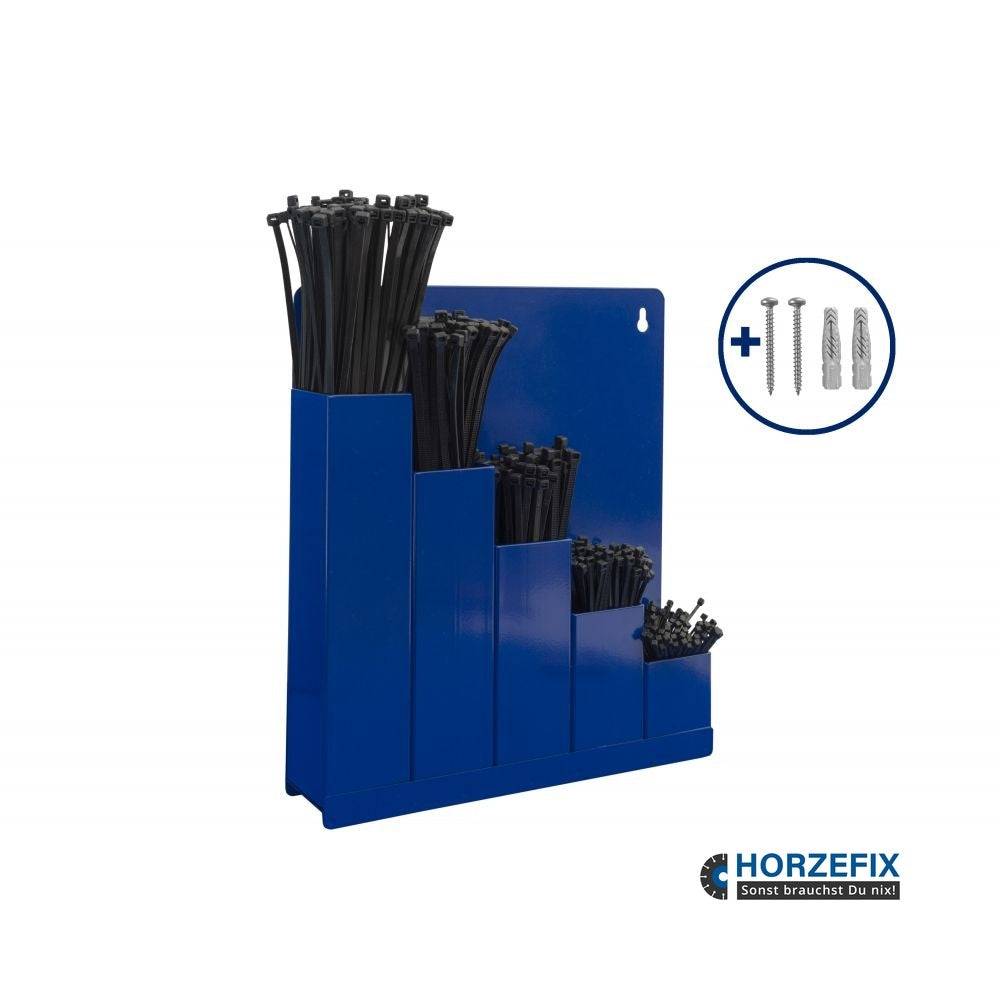 HorzeFix Wandhalter Blau Ordnungsbox Kabelbinderset mit 5x 100 Stück in Grau