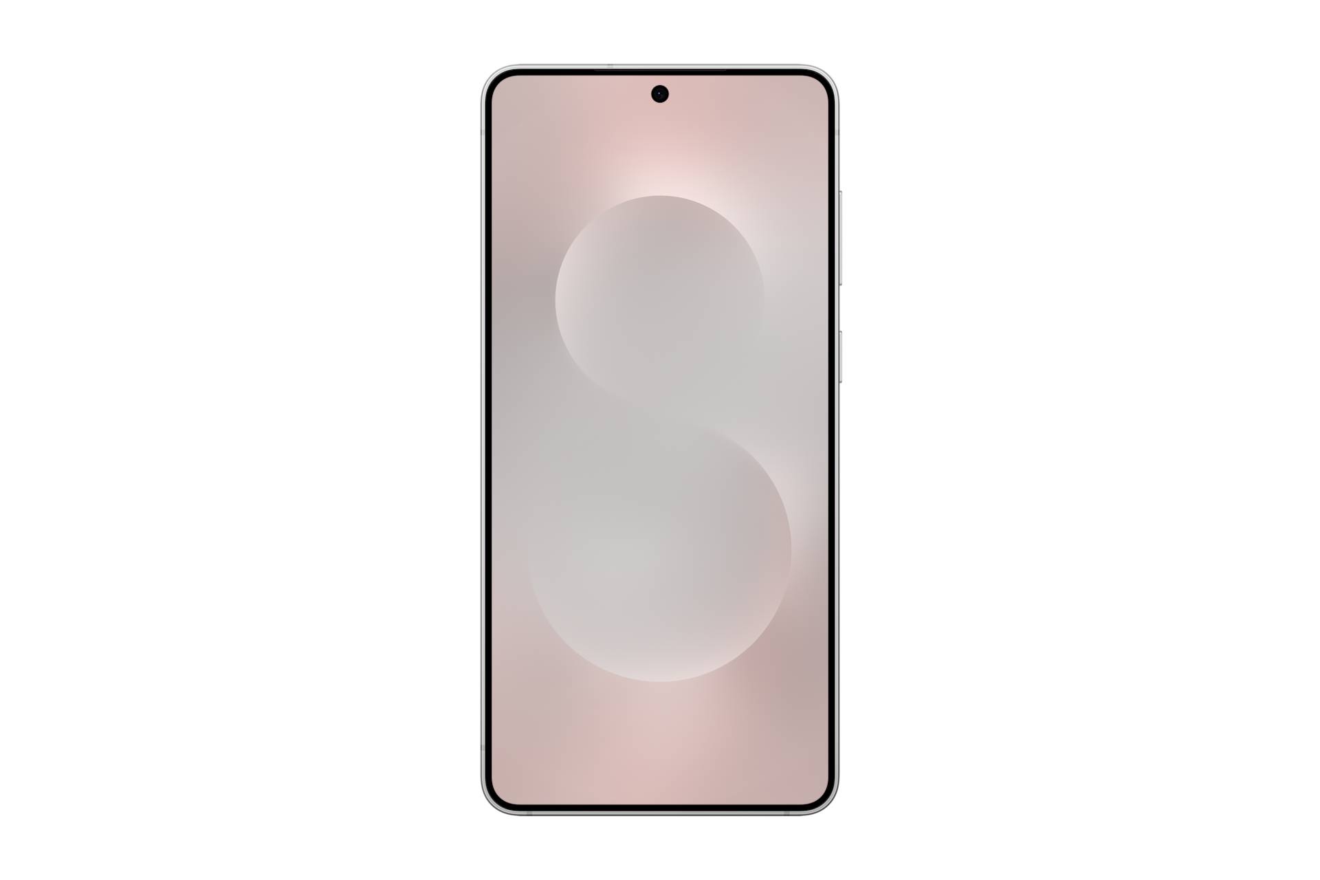 Vorderansicht eines Smartphones mit einem blassrosafarbenen Bildschirm, der eine große stilisierte Zahl 8 auf schwarzem Hintergrund zeigt.