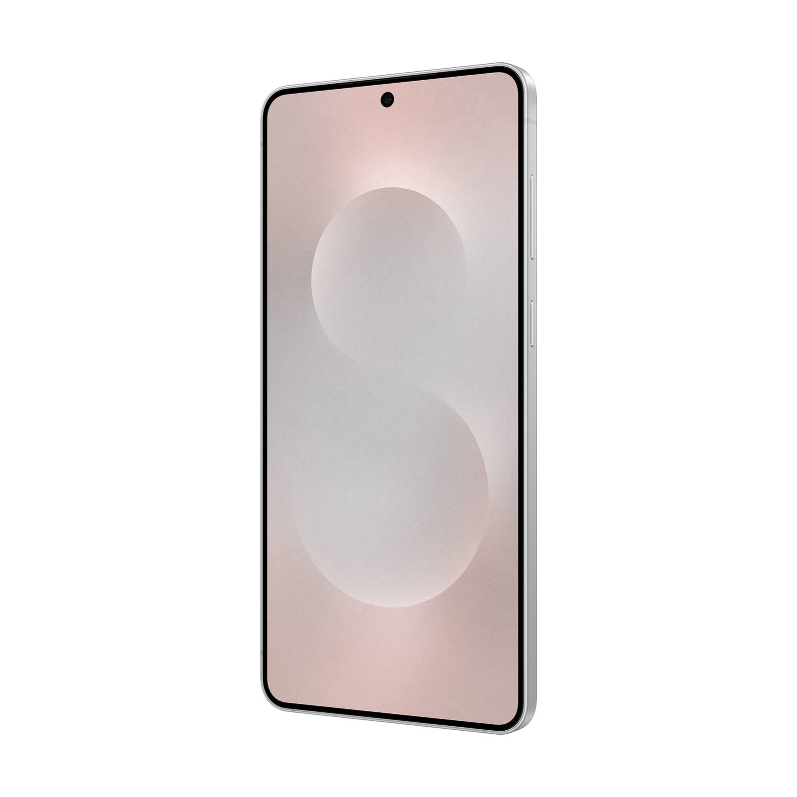 Frontansicht eines rosengoldfarbenen Smartphones mit zentrierter Lochkamera und minimalistischer abstrakter Hintergrund auf schwarzem Untergrund.